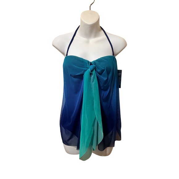Lauren Ralph Lauren Ombre Convertible Neck Tie Swim Dress Blue Teal 4 NWT - Picture 2 of 9